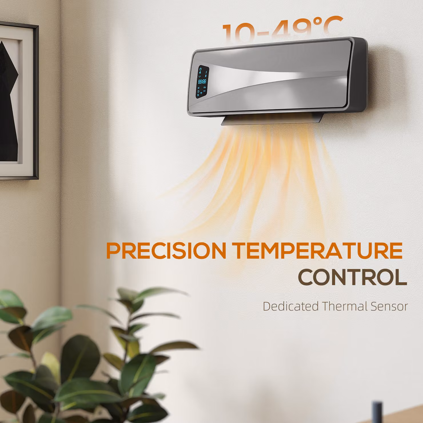 HOMCOM 2000W Ceramic Electric Fan Heater with Adjustable Thermostat, Timer and Remote Control, Wall Mounted, Grey – 4