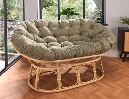 Desser Natural Rattan Double Papasan Chair with Removable Padded Cushions in Jubilee Sage, H97 x W170 x D85 cm – 2