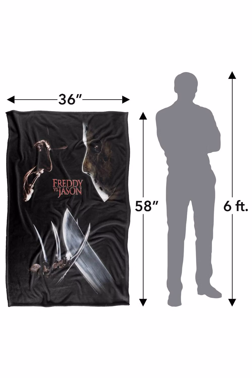 Warner Bros. Freddy Vs Jason Face Off Super Soft Fluffy Polyester Throw Blanket in Multicolour and Black, Large – 3