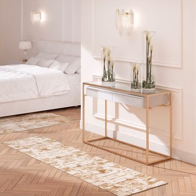 The Rug House Modern Abstract Pattern Living Area Rug in Beige, W: 240 cm, D: 70 cm