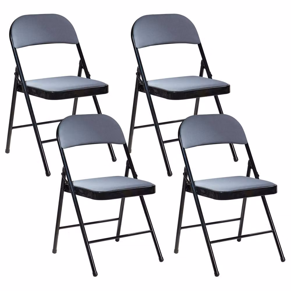 Wyld and Coco 4-Pack of Modern Grey Padded Folding Chairs with Metal Frames – 2