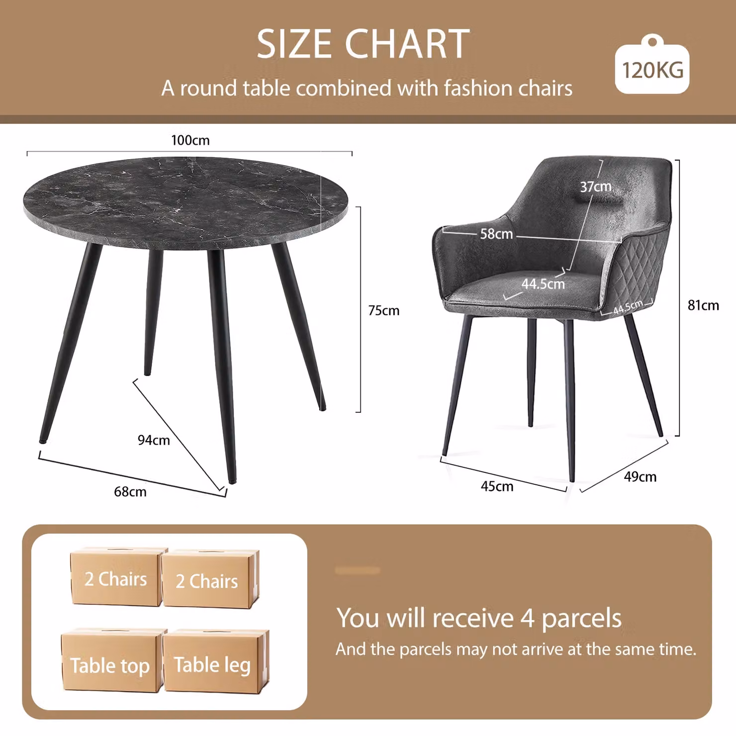 SONARA Black Marble Round Dining Table and 4 Grey Faux Suede Dining Chairs Set – 2