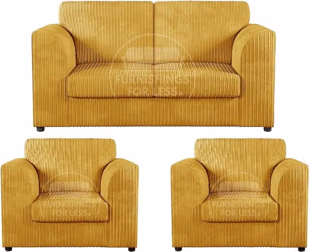 Furnishings For Less UK Luxor 3 Piece Fabric Sofa Suite in Mustard Yellow Jumbo Cord – 1