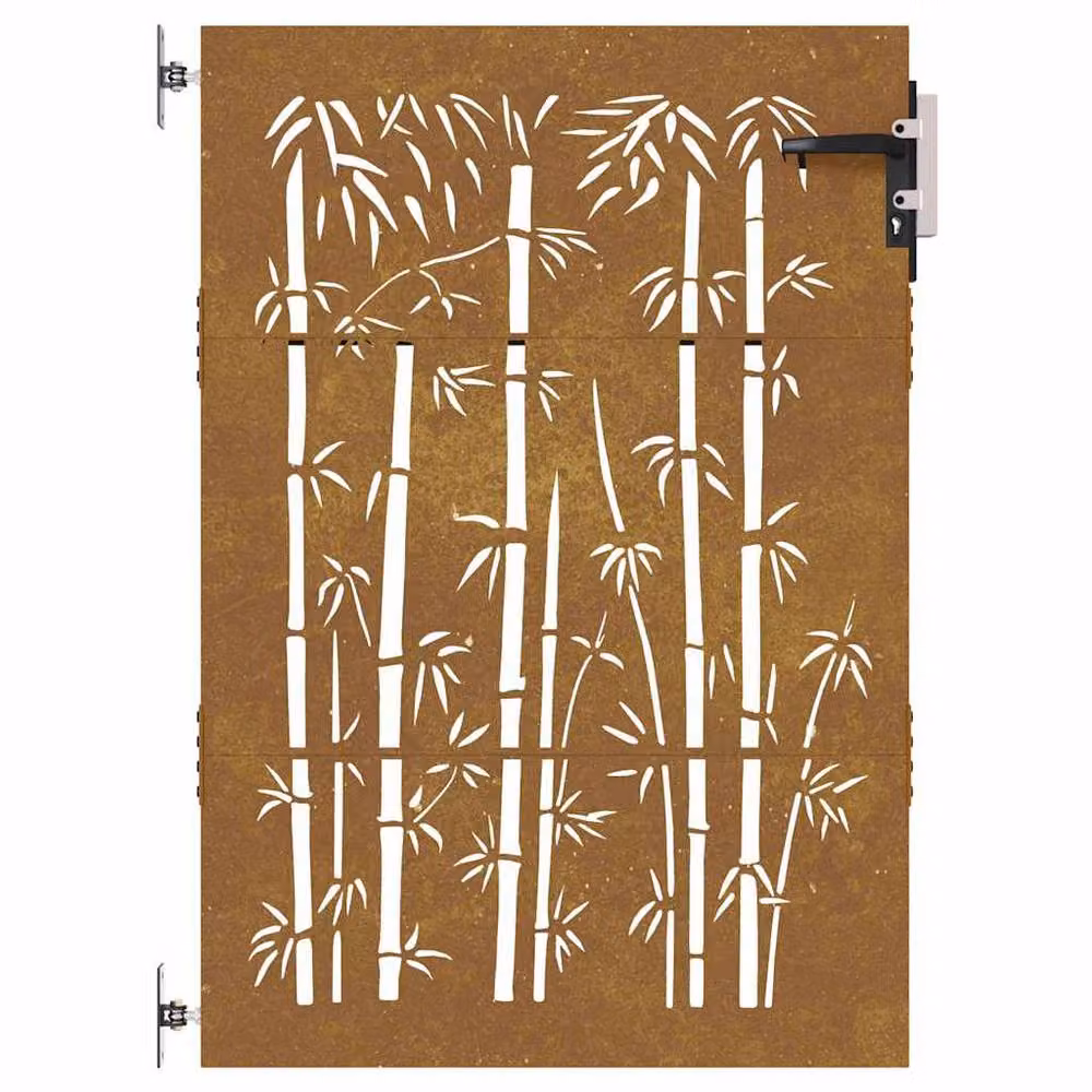 Berkfield Home Garden Gate in Brown Corten Steel with Bamboo Design, W: 85 cm, H: 125 cm – 4