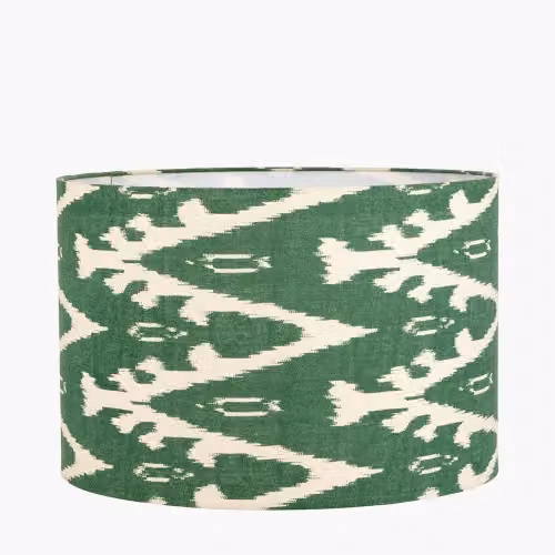 Ruma Green Ikat Patterned Cylinder Fabric Lampshade, Diameter: 30.48 cm – 2