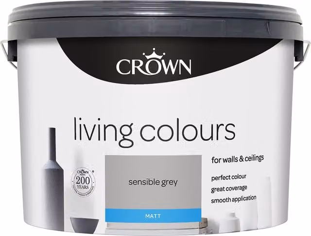 Crown Living Colours Matt Emulsion Paint, Sensible Grey, 10L