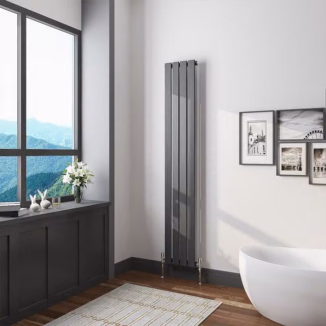 AicaBathroom Vertical Flat Panel Steel Radiator in Anthracite Grey, H 160 cm x W 27.2 cm x D 27.2 cm
