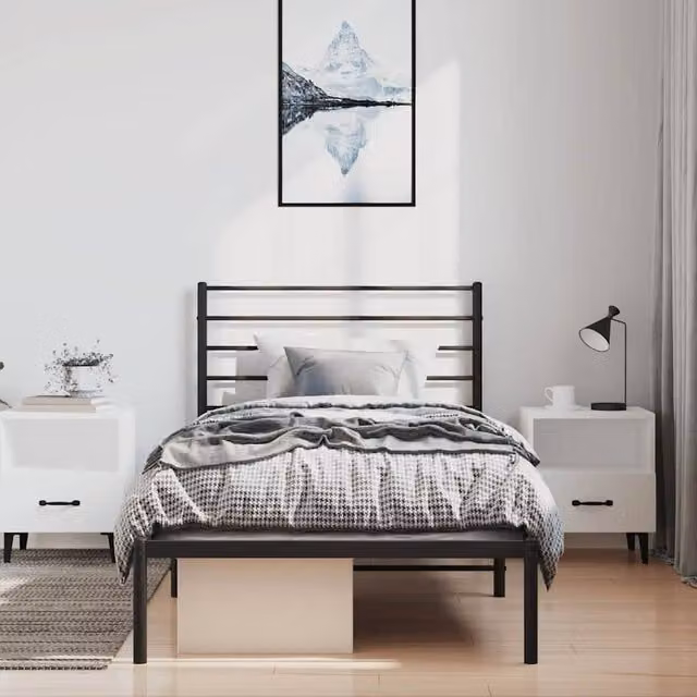 Berkfield Home Metal Bed Frame with Headboard in Black, W/D/H: 100 x 200 cm – 1