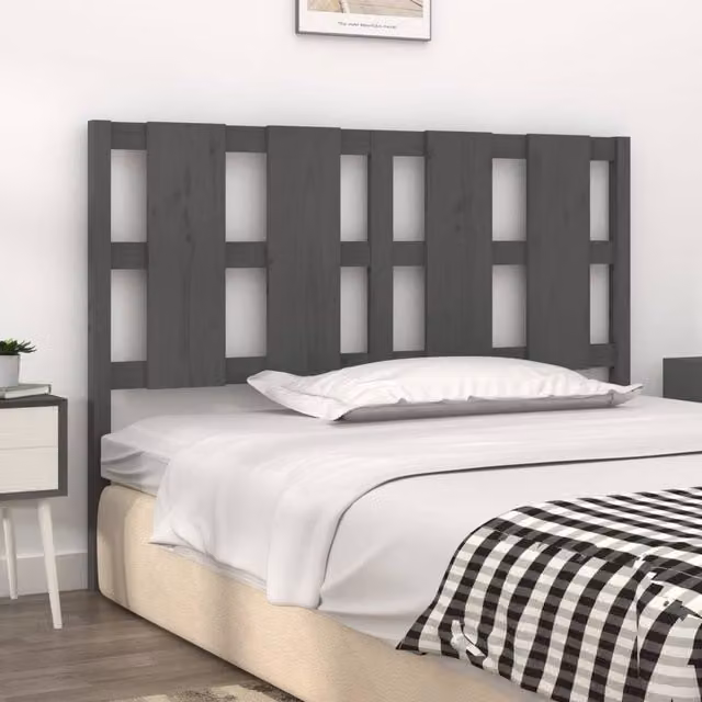 Berkfield Home Beautiful Bed Headboard in Grey Solid Pine Wood, W: 125.5 cm, D: 4 cm, H: 100 cm