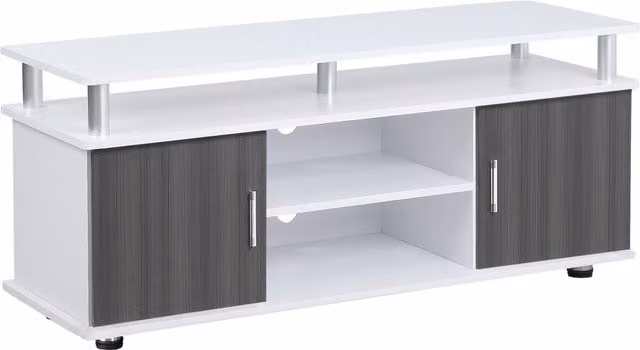 HOMCOM Grey and White TV Cabinet Unit for TVs up to 55 inch with Storage Shelf and Cupboards – 1