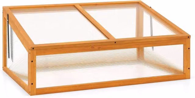Gymax Wooden Cold Frame Greenhouse and Portable Raised Planter Bed in Brown