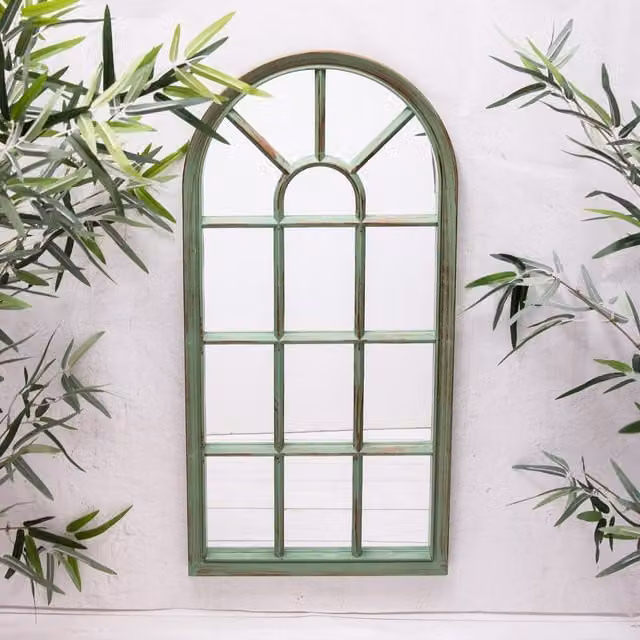 Annibells Antique Green Verdigris Arched Window Style Wall Mirror