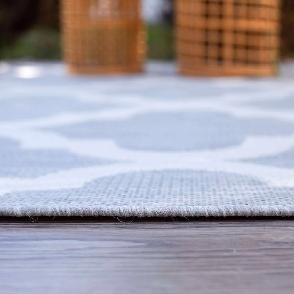 THE RUGS Grey and Ivory Geometric Trellis Outdoor Indoor Weather Resistant Rug, W: 240 cm, D: 340 cm – 3