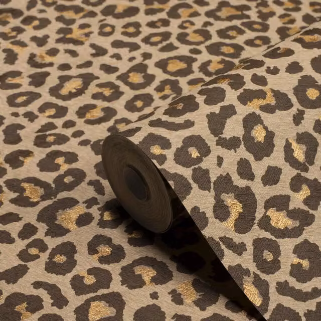 Grandeco Animal Print Luxury Vinyl Non-Woven Wallpaper in Brown and Gold