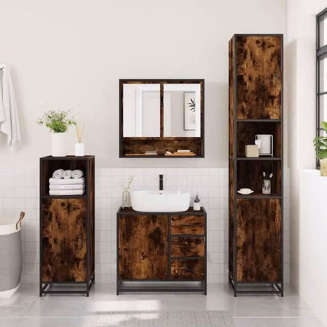 Berkfield Home 4-Piece Smoked Oak Bathroom Furniture Set in Brown