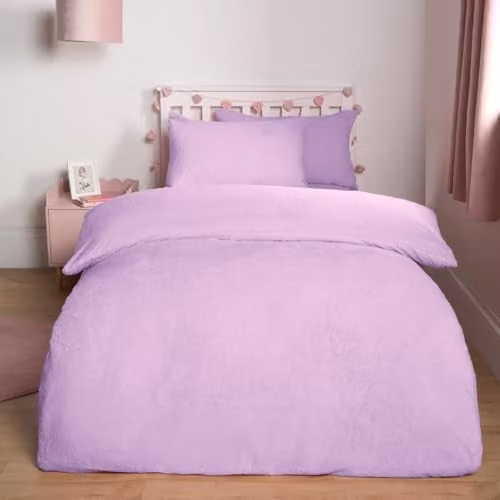 OHS Thermal Teddy Fleece Single Bedding Set with Duvet Cover and Pillowcase, Purple