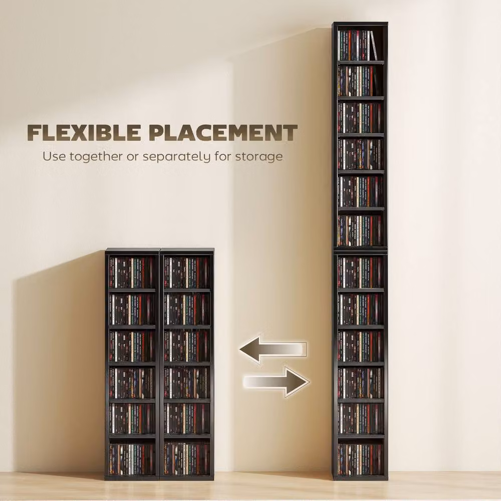 HOMCOM Set of 2 Black CD and DVD Storage Units with Adjustable Shelves – 5