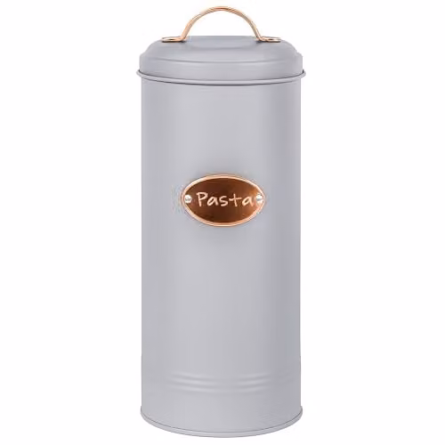 Novel Solutions Retro Round Pasta and Spaghetti Canister with Lid, Grey/Copper, Dia: 11.0 cm, H: 27.0 cm