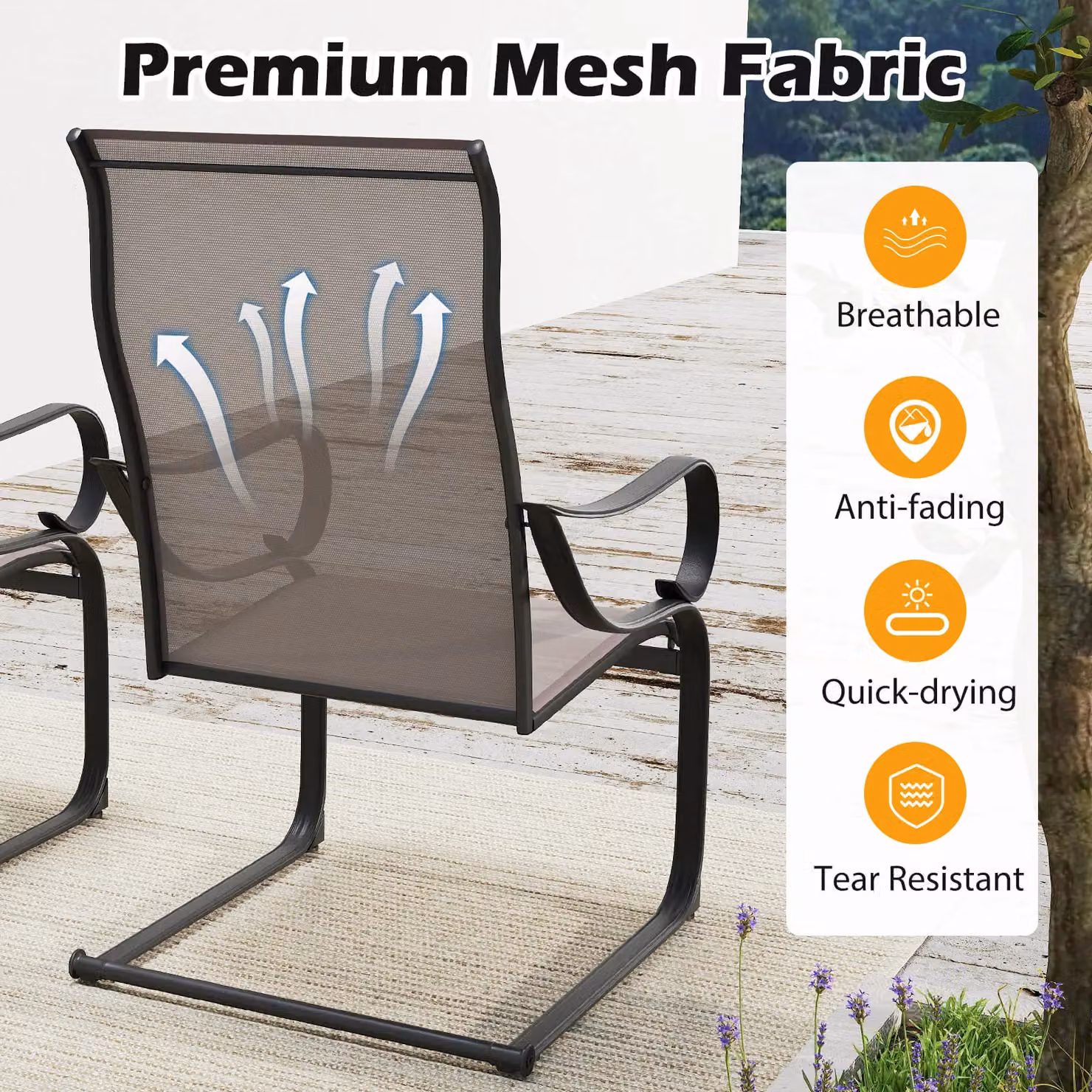 Costway Set of 2 Grey C-Spring Patio Dining Chairs with High-Back Metal Sling Design – 4