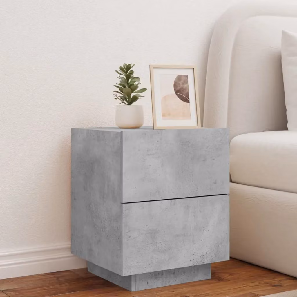 Berkfield Home Modern Bedside Cabinet with Integrated LED Lights in Matt Concrete Grey – 3