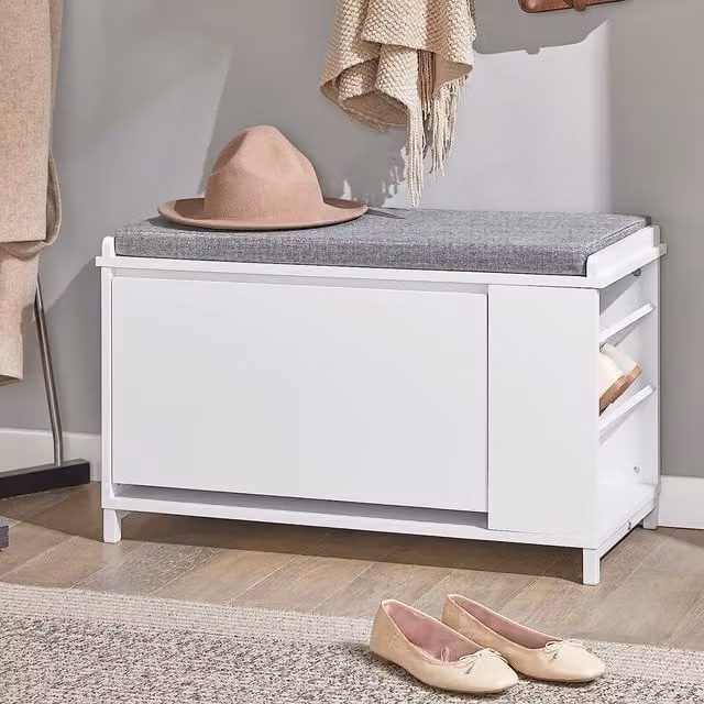 SoBuy Modern White Lacquered MDF and Metal Storage Shoe Cabinet