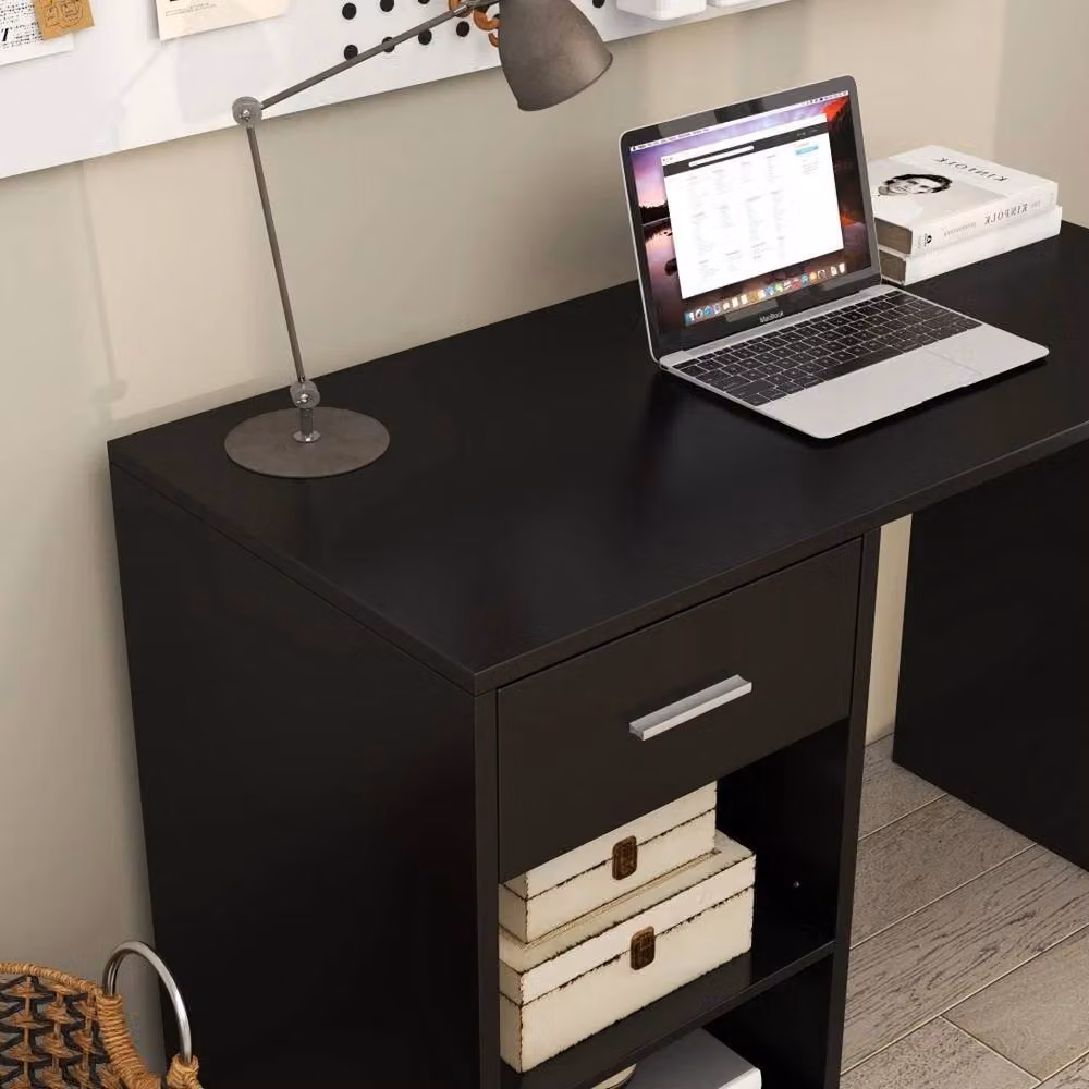 ERGOVEXA Computer Desk with Drawer and Shelf, Black, W: 100 cm, D: 40 cm, H: 74.5 cm – 4