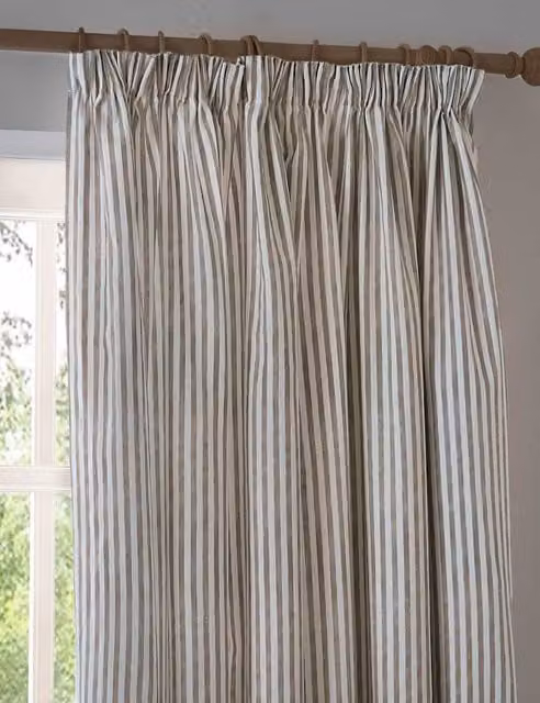 YARD Hebden Brown Mix Striped Pure Cotton Semi-Transparent Pencil Pleat Curtains, H: 183 cm, W: 117 cm