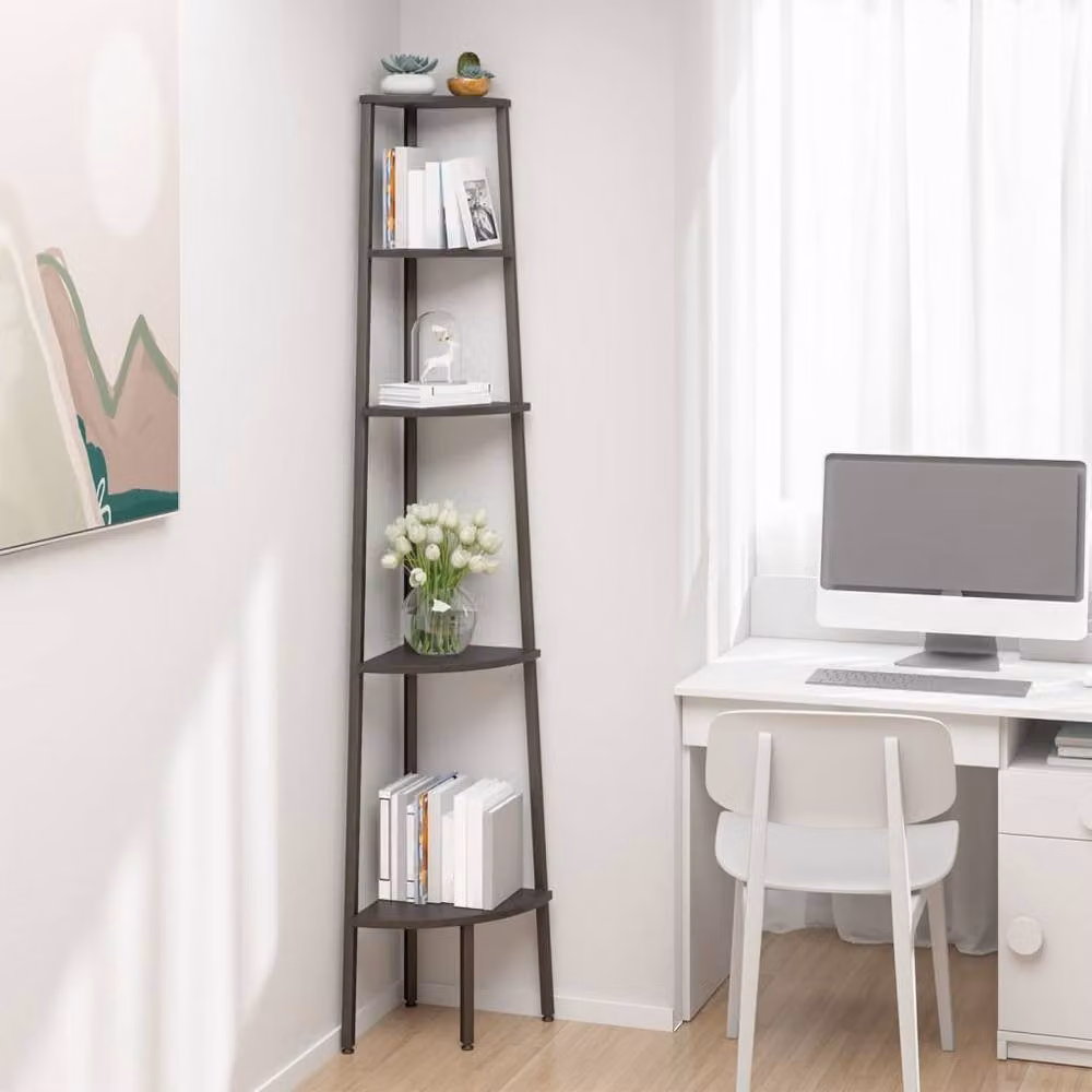 Berkfield Home Practical 5-Tier Corner Shelf, Black, W/D/H: 45.5 x 31.5 x 180 cm – 2