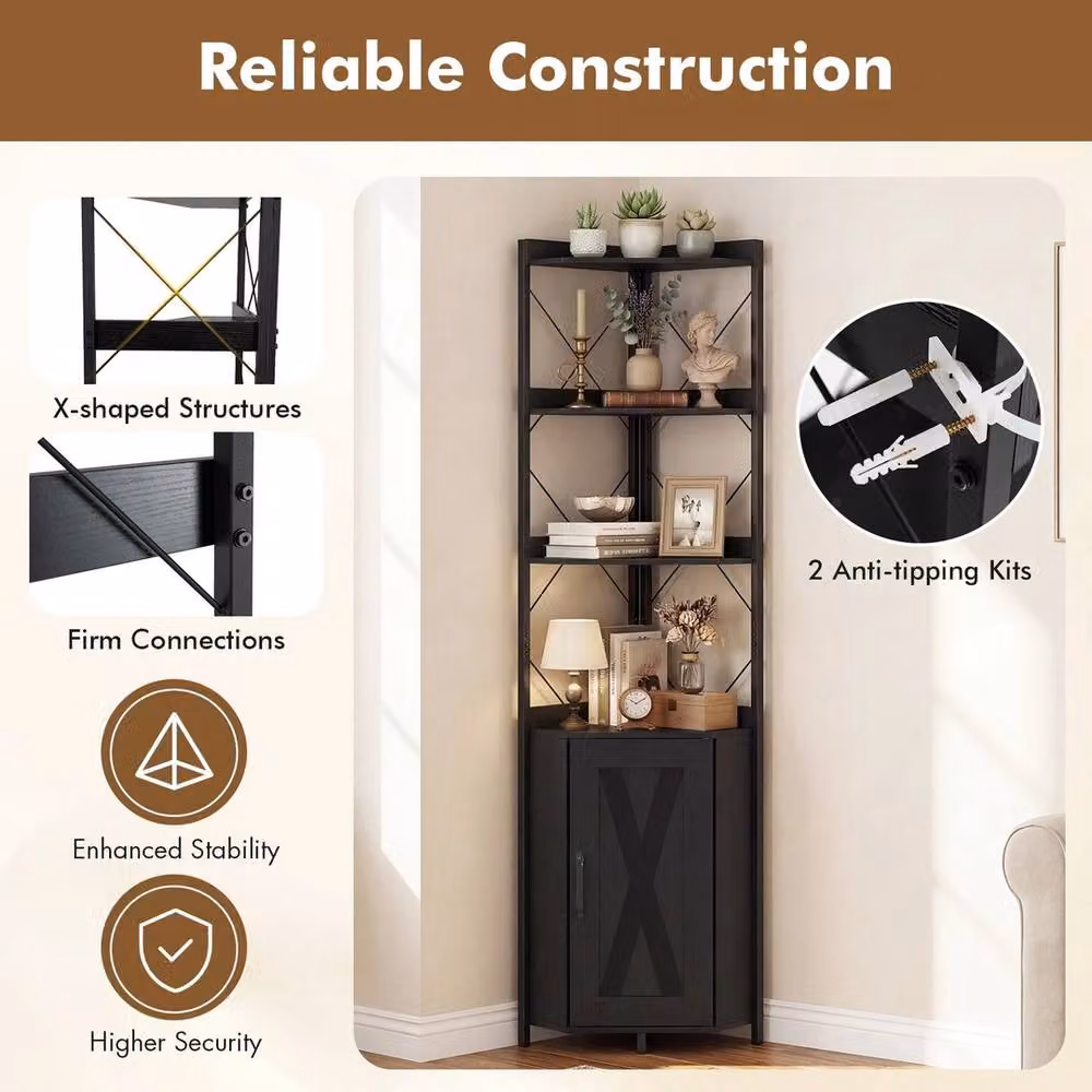 FORGEVIO 6-Tier Corner Storage Shelf and Display Rack in Matt Black Metal – 4
