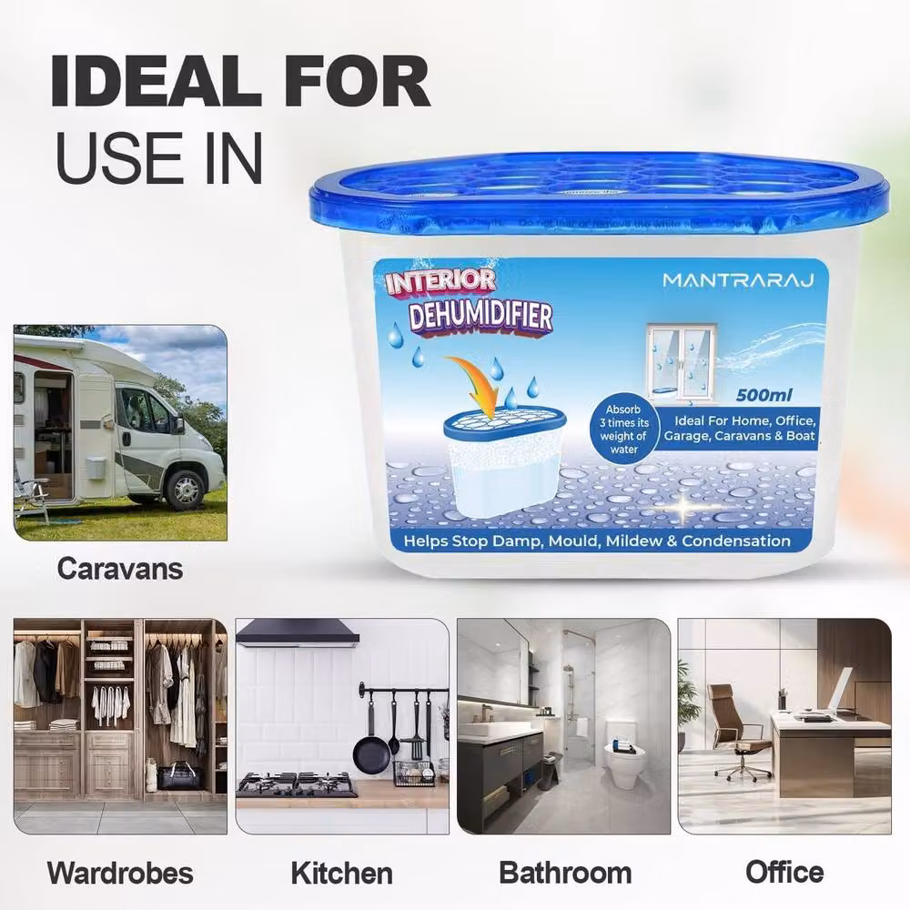 MANTRARAJ Disposable Interior Dehumidifiers Damp Trap Moisture Absorber, Blue, 500ml, 24 Pack – 4