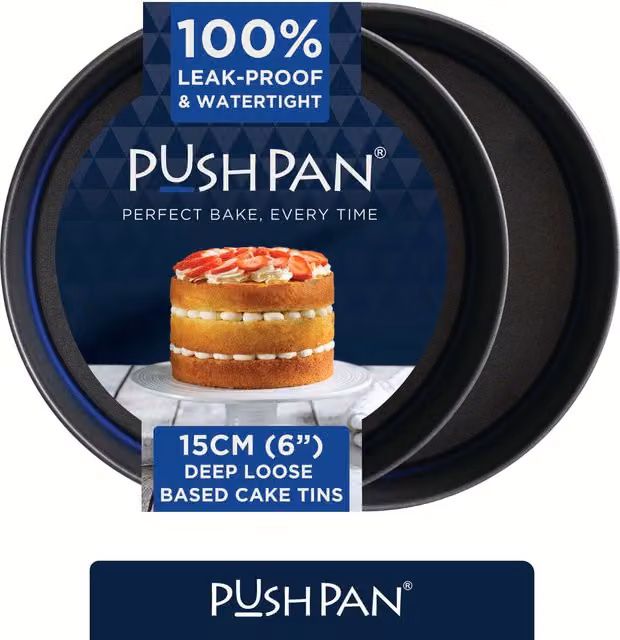 PushPan Set of 2 Non-Stick Round Carbon Steel Cake Tins in Grey and Blue, Diameter: 15 cm, Depth: 15.24 cm – 6