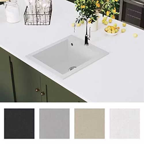 vidaXL Single Basin Overmount Kitchen Sink in White Granite Composite – 3