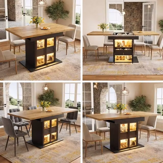 Matteo Extendable Rectangular Dining Table with RGB LED and Storage in White and Black – 1
