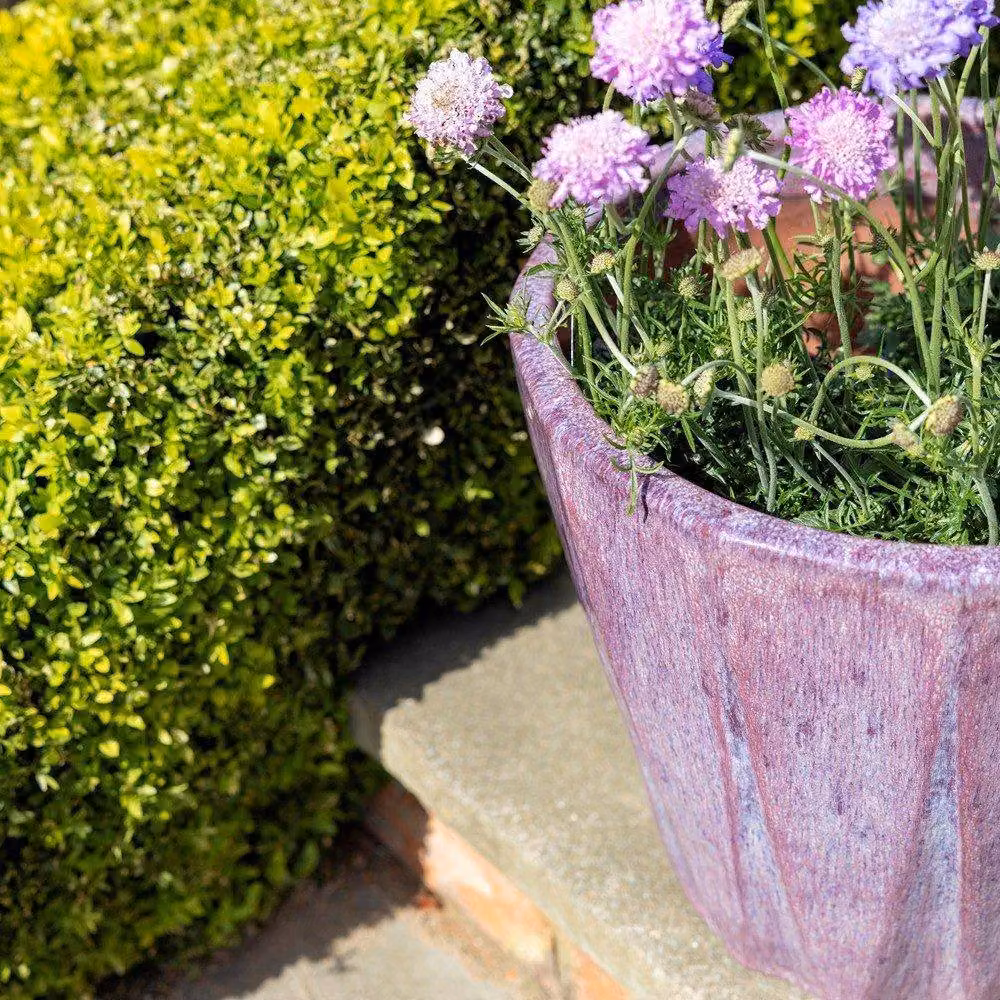 Primrose Round Glazed Terracotta Planter in Glossy Purple Mix, Diameter: 29 cm – 2