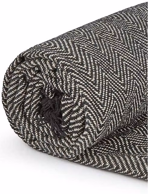 Emma Black Geometric Woven Throw Over Blanket, W/D/H: 228 x 254 cm