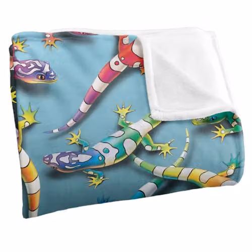JQ Licensing Royce Mcclure Rainbow Geckos Pattern Super Soft Fleece Throw Blanket, Multicolour and White, W/D/H: 152 x 127 cm – 2