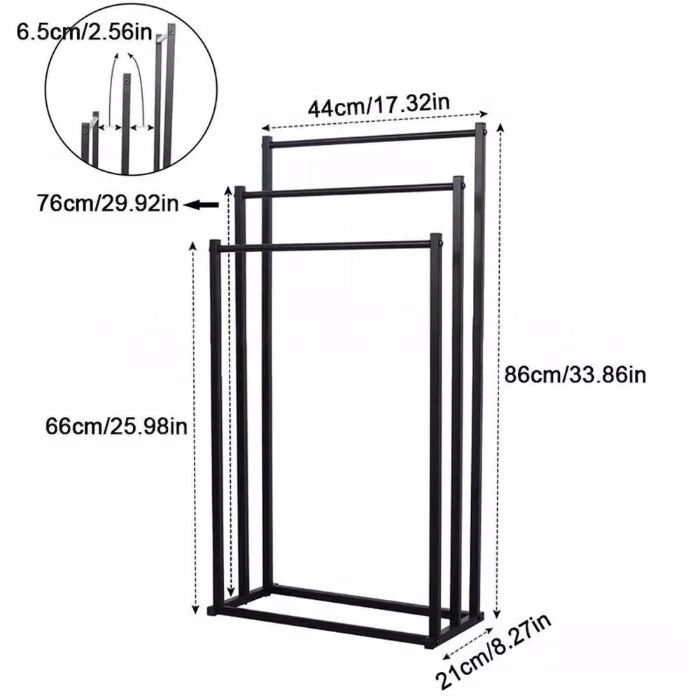 EONLION 3 Tier Freestanding Metal Towel Rail in Black, W/D/H: 44.0 x 21.0 x 86.0 cm – 2