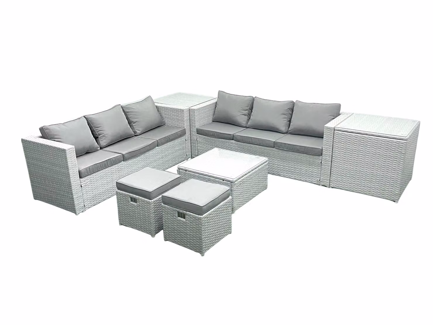 Fimous 8 Seater Rattan Garden Furniture Set in Light Grey with L-Shape Sofa, Ottomans and Coffee Table – 2