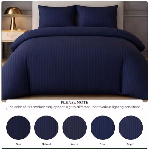 Lazzaro Home Blue Satin Stripe Microfibre Double Duvet Cover Set with 2 Pillowcases, W/D/H: 200 x 200 cm and 50 x 75 cm – 3