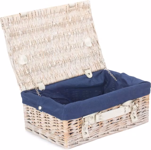Red Wicker Picnic Basket with Blue Cotton Lining, 35cm White Hamper