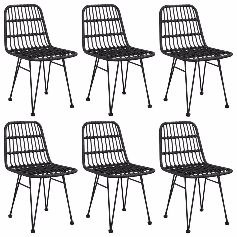 Berkfield Home 7 Piece Black Poly Rattan Garden Dining Set with Glass Top Table – 2