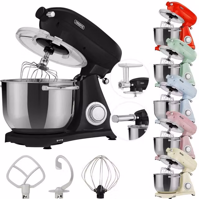 AREBOS Retro Stand Mixer with 6L Stainless Steel Mixing Bowl, Black