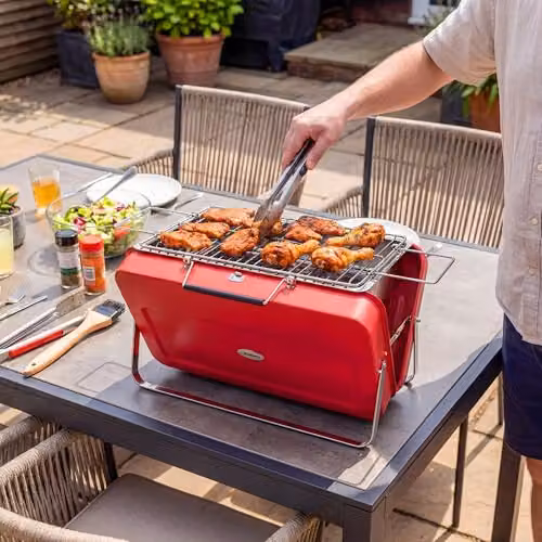 Outsunny Portable Mini Charcoal Tabletop Barbecue Grill with Suitcase Shell, Red, W/D/H: 30 x 30 x 28 cm – 6