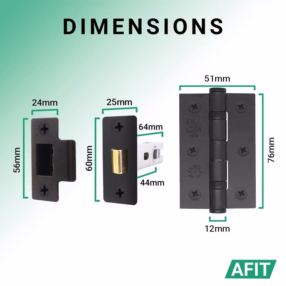 AFIT Matt Black Aluminium Door Handle Latch and Hinge Set – 4