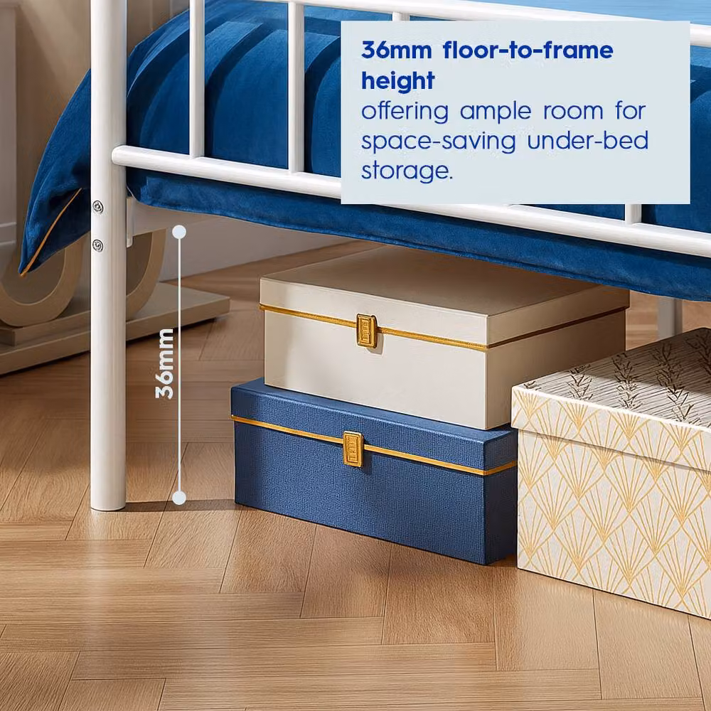 Harbour Housewares Single Metal Bed Frame in White, W/D/H: 90 x 190 cm – 3