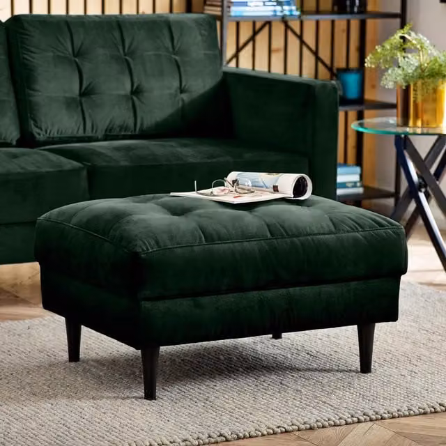 FurnitureboxUK Jade Velvet Chesterfield Footstool in Emerald Green