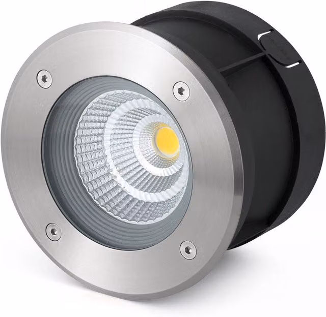 Faro Suria LED Round Ground Recessed Outdoor Spotlight in Silver Stainless Steel, Diameter: 12.5 cm