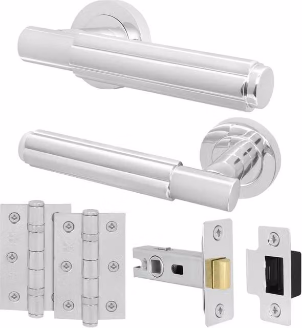 AFIT Polished Chrome Aluminium Door Handle Latch Set in Silver