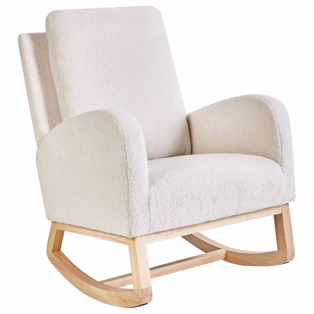 Wyld and Coco Off-White Boucle Rocking Armchair with White Rubberwood Legs – 2