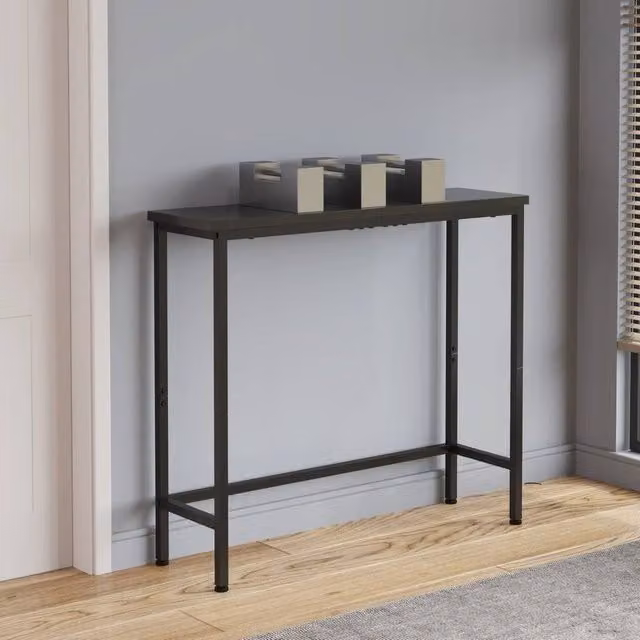 VOGREX Black Narrow MDF and Metal Console Table with Storage Shelf, W/D/H: 74 x 24 x 24 cm